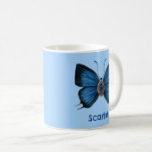ブルーサファイアパーソナライズされたバタフライジェムストーン コーヒーマグカップ (正面右)