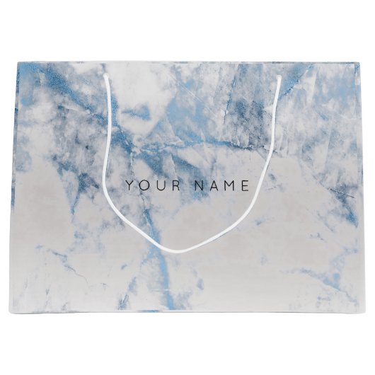 ブルーサファイアマーブルメタリックギフトグレーシルバーVIP ラージペーパーバッグ (正面)