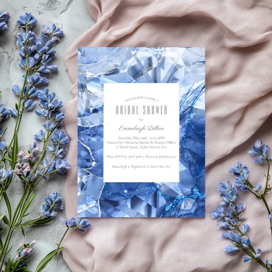 ブルーサファイア宝石カット ブライダルシャワー 招待状