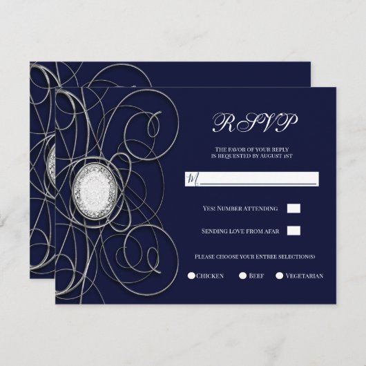 ブルーサファイア&シルバーダイヤモンド記念日RSVP 招待状 (正面/裏面)