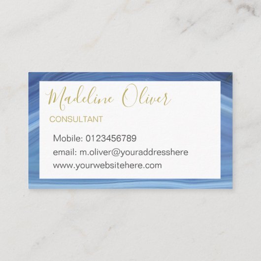 ブルーサファイヤエレガントアゲートモダンタイポグラフィ 名刺 (裏面)