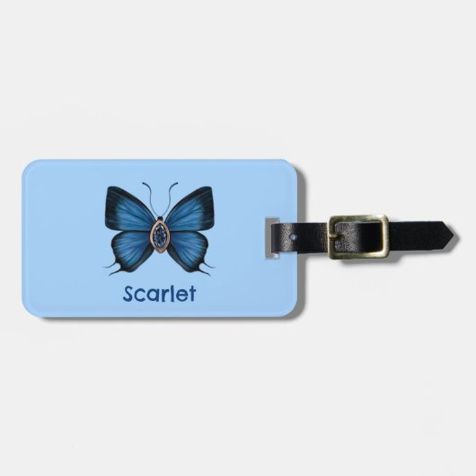 ブルーサファイヤパーソナライズされたピーコックバタフ王室のァン ラゲッジタグ (正面横)