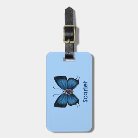 ブルーサファイヤパーソナライズされたピーコックバタフ王室のァン ラゲッジタグ (正面縦)