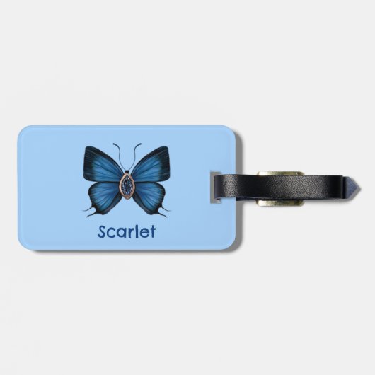 ブルーサファイヤパーソナライズされたピーコックバタフ王室のァン ラゲッジタグ (裏面横)