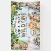 ブルーサファリツインズワイルドワンズ1stバースデーウェルカム 横断幕 (縦)