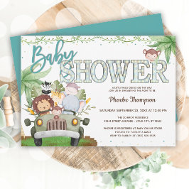 ブルーサファリ動物のベビーシャワー 招待状