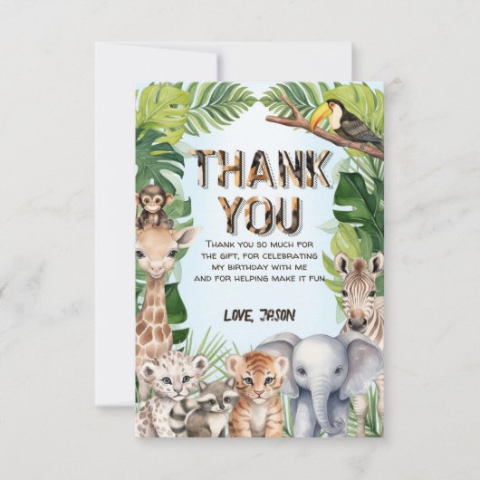 ブルーサファリ動物ワイルドワンの誕生日 サンキューカード (正面)