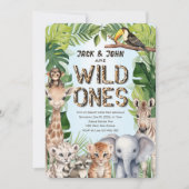 ブルーサファリ動物、ツインズワイルド1歳 招待状 (正面)