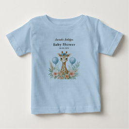 ブルーサファリ 赤ちゃんキリン 男の子ベビーシャワー ベビーTシャツ