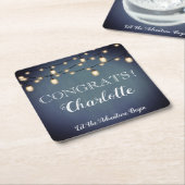 ブルーサプライズエレガントリタイアメントパーティーナプキンス スクエアペーパーコースター (アングル)