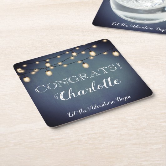 ブルーサプライズエレガントリタイアメントパーティーナプキンス スクエアペーパーコースター (アングル)