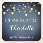 ブルーサプライズエレガントリタイアメントパーティーナプキンス スクエアペーパーコースター (正面)