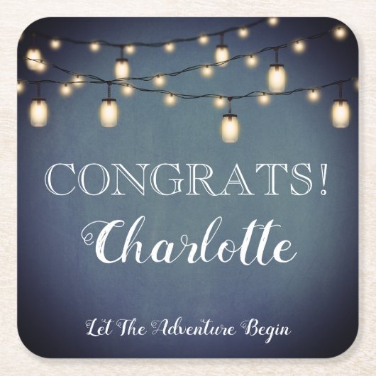 ブルーサプライズエレガントリタイアメントパーティーナプキンス スクエアペーパーコースター (正面)