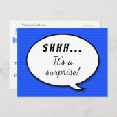 ブルーサプライズ誕生日パーティースピーチバブル インビテーションポストカード (正面/裏面)