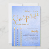 ブルーサプライズ誕生日招待状-金ゴールドキャンドル 招待状 (正面)