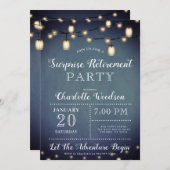 ブルーサプライズ退職パーティーストリングライト 招待状 (正面/裏面)