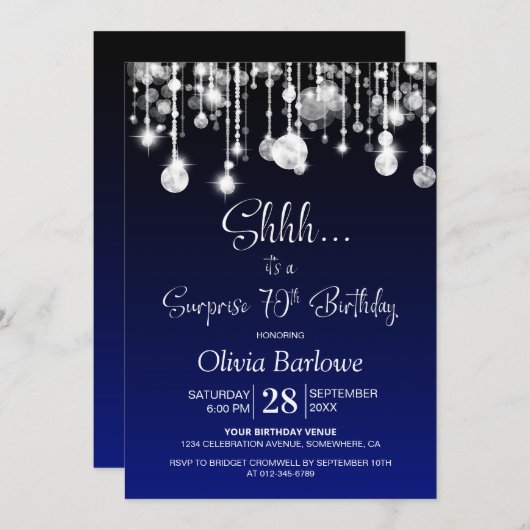ブルーサプライズ70th誕生日パーティー 招待状 (正面/裏面)