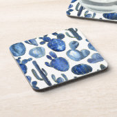 ブルーサボテン金ゴールドデザートトラベルシック コースター (左側)