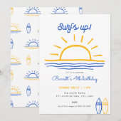ブルーサマーサーフズアップパーティーお誕生日おめでとう招待状 招待状 (正面/裏面)