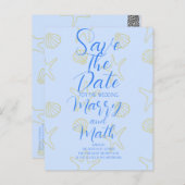 ブルーサマーシンプルシーシェルアンドスタービーチデシング ポストカード (正面/裏面)