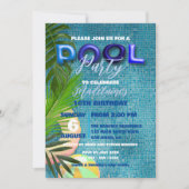 ブルーサマープールパーティー 16歳の誕生日おめでとう 招待状 (正面)