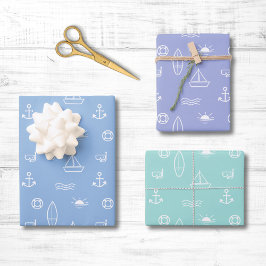 ブルーサマー海ラインアートシームレスパターン ラッピングペーパーシート