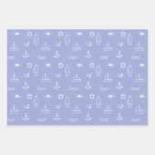 ブルーサマー海ラインアートシームレスパターン ラッピングペーパーシート (正面2)