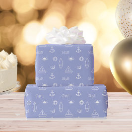 ブルーサマー海ラインアートシームレスパターン ラッピングペーパー