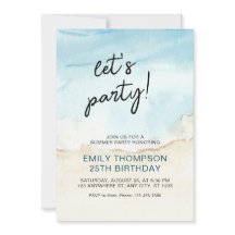 ブルーサマー海レッツパーティー誕生日招待状