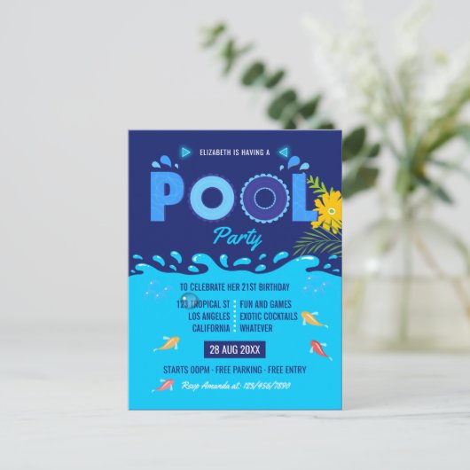 ブルーサマー王室のプール誕生日パーティー ポストカード (スタンド正面)