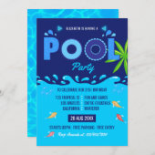 ブルーサマー王室のプール誕生日パーティー 招待状 (正面/裏面)