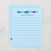 ブルーサメのかわいい子どもの平らな固定カード サンキューカード (正面/裏面)