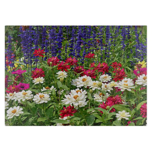 ブルーサルビアと《植物》百日草ガーデンフローラ カッティングボード (正面)