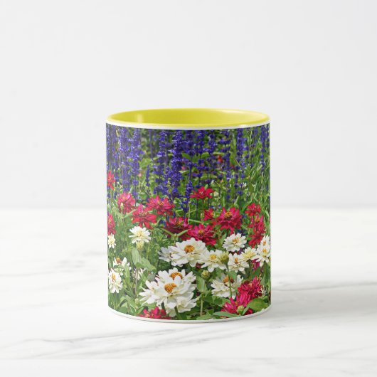 ブルーサルビアと《植物》百日草ガーデンフローラ マグカップ (中央)