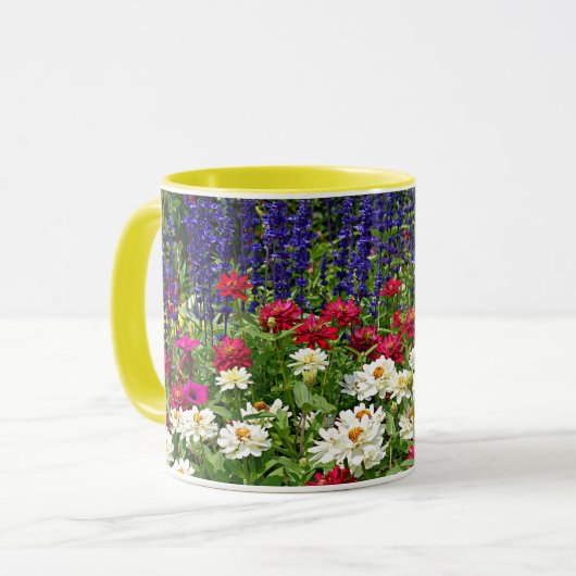 ブルーサルビアと《植物》百日草ガーデンフローラ マグカップ (正面左)