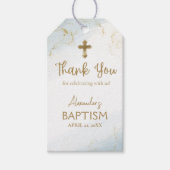 ブルーサンキューバプテスマ金ゴールドクロスボーイバプテスマ ギフトタグ (正面)