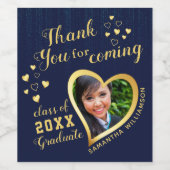 ブルーサンキューフォト卒業パーティーのお願い ワインラベル (シングルラベル)