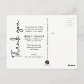 ブルーサンキューベビー誕生発表スクリプト文字 ポストカード (裏面)