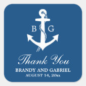 ブルーサンキューモノグラム航海の結婚式用シール スクエアシール (正面)