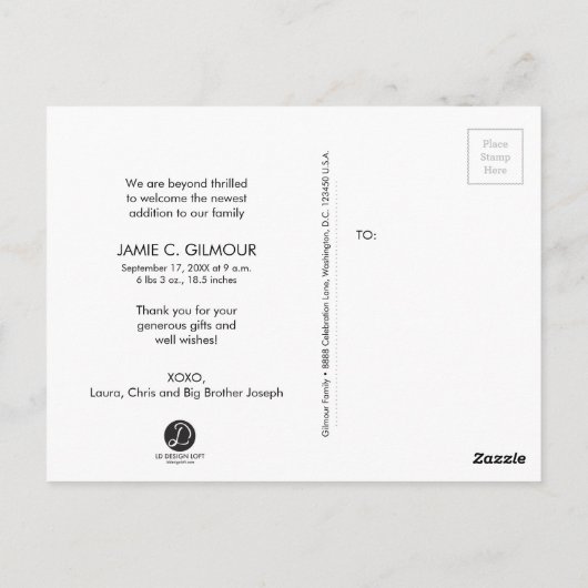 ブルーサンキュー第2ベビー発表男の赤ちゃん ポストカード (裏面)