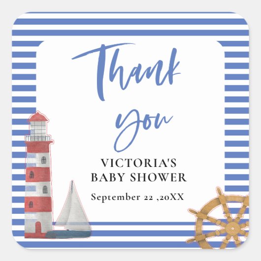 ブルーサンキュー航海のベイビーシャワー スクエアシール (正面)