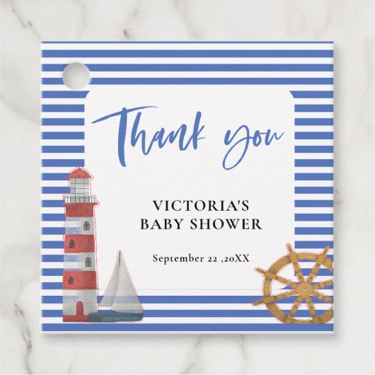 ブルーサンキュー航海のベイビーシャワー フェイバータグ (正面)