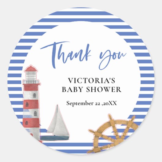 ブルーサンキュー航海のベイビーシャワー ラウンドシール (正面)