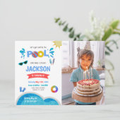 ブルーサングラスプール誕生日招待状w photo 招待状 (スタンド正面)