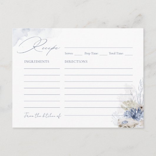 ブルーサンゴ&シーシェルビーチをテーマにしたレシピカード ポストカード (正面)