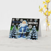 ブルーサンタさんクリスマス挨拶 カード (黄色い花)