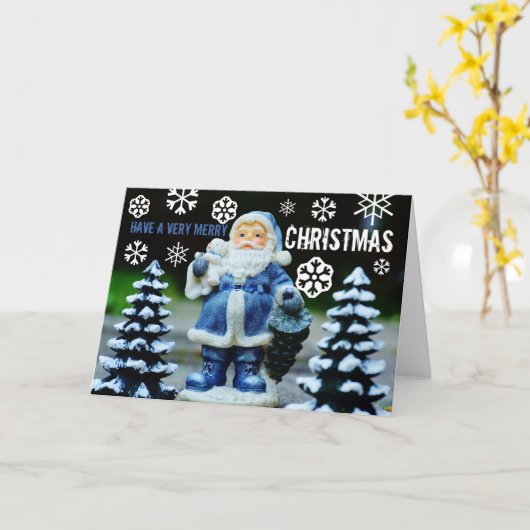 ブルーサンタさんクリスマス挨拶 カード (黄色い花)