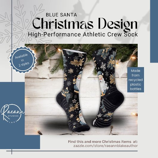 ブルーサンタクリスマスデザインアスレティッククルーソックス ソックス