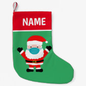 ブルーサンタクロースのかわいい顔マスク スモールクリスマスストッキング (正面)