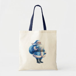 ブルーサンタクロースの水彩イラスト トートバッグ